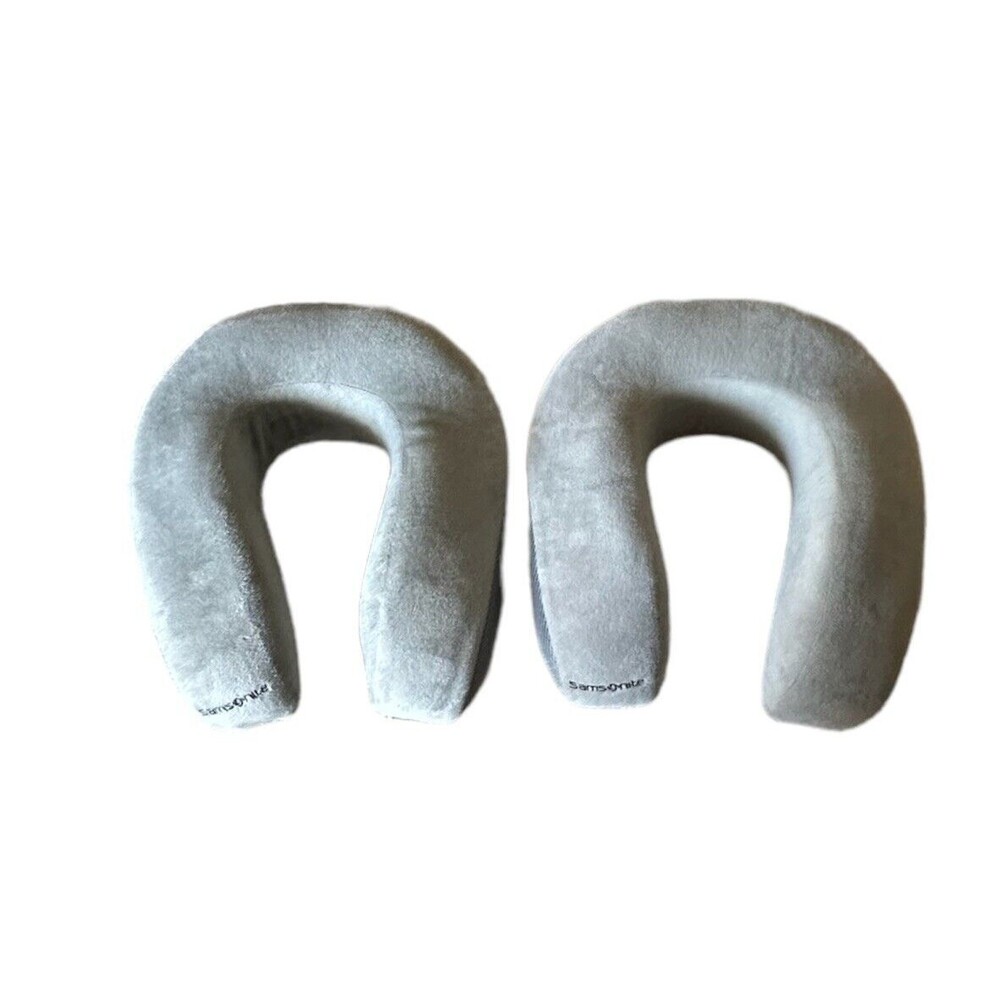 Bundle of 2 Samsonite Memory Foam Travel Neck Pillow Removable Covers Gray